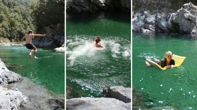 Swimming at Emerald Pools on the Pelourus River
